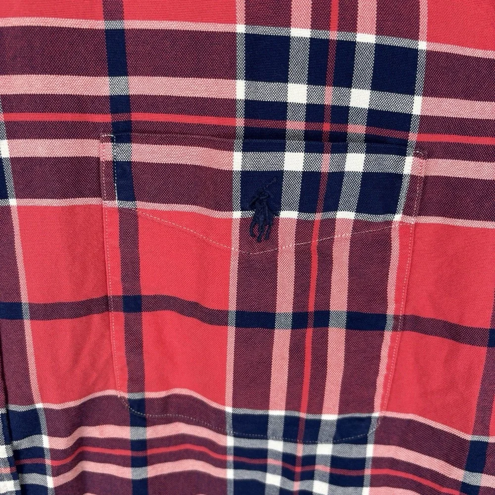 Polo‎ Ralph Lauren Button Down Shirt Mens 2XL Light Red Navy Plaid Cotton Casual